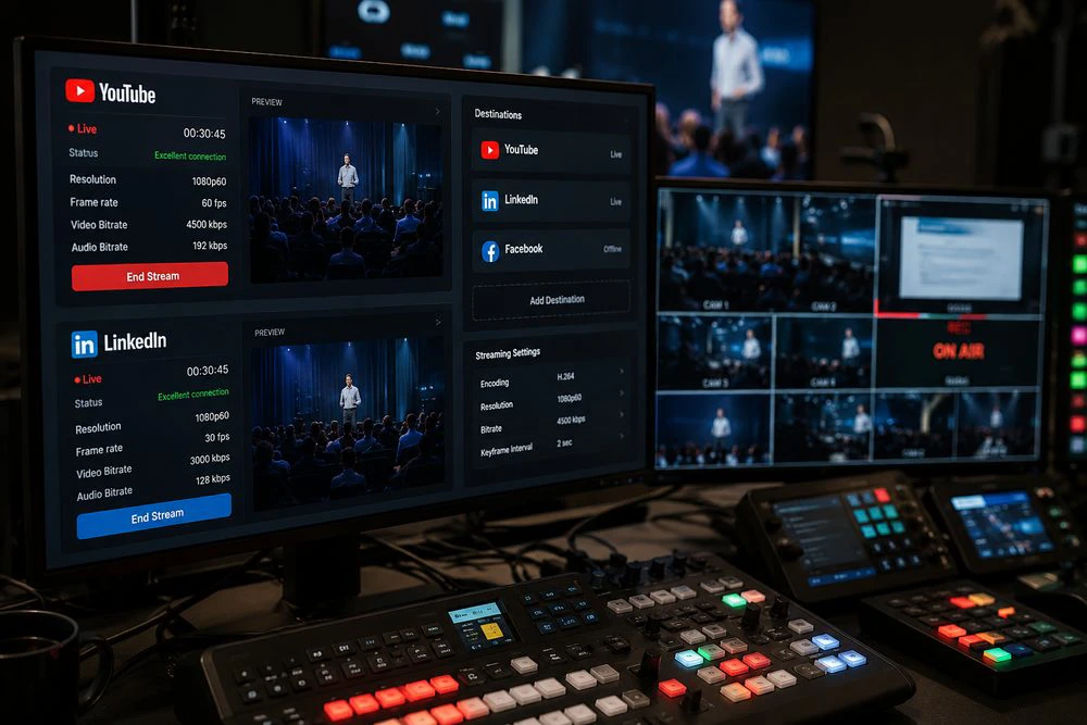 Multi-feed live streaming – Control interface for simultaneous distribution to multiple platforms